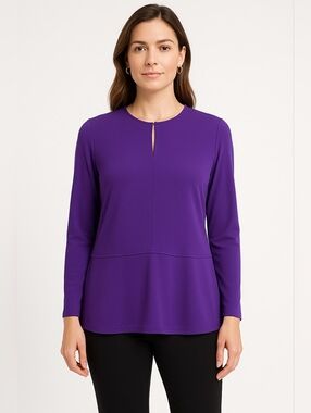Lauren Ralph Lauren Women's  Purple Long Sleeve Stretch Blouse Top M